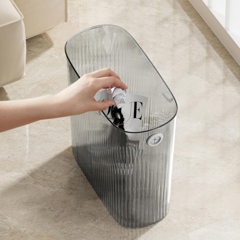 iplusmile Trash Can for Narrow Spaces, No-Press Ring Plastic Wastebasket for Bathroom and Bedroom, Grey Rubbish Bin for Home Office Storage - Image 4