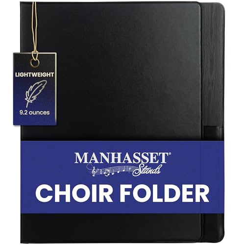 Manhasset حافظة نوتات الكورال طراز 1600 من مانهاست، سوداء، بحزام يد مرن و7 دعامات مرنة، تحمل نوتات بحجم 8½″ × 11″، حافظة كورال احترافية مصنوعة في الولايات المتحدة - Image 1