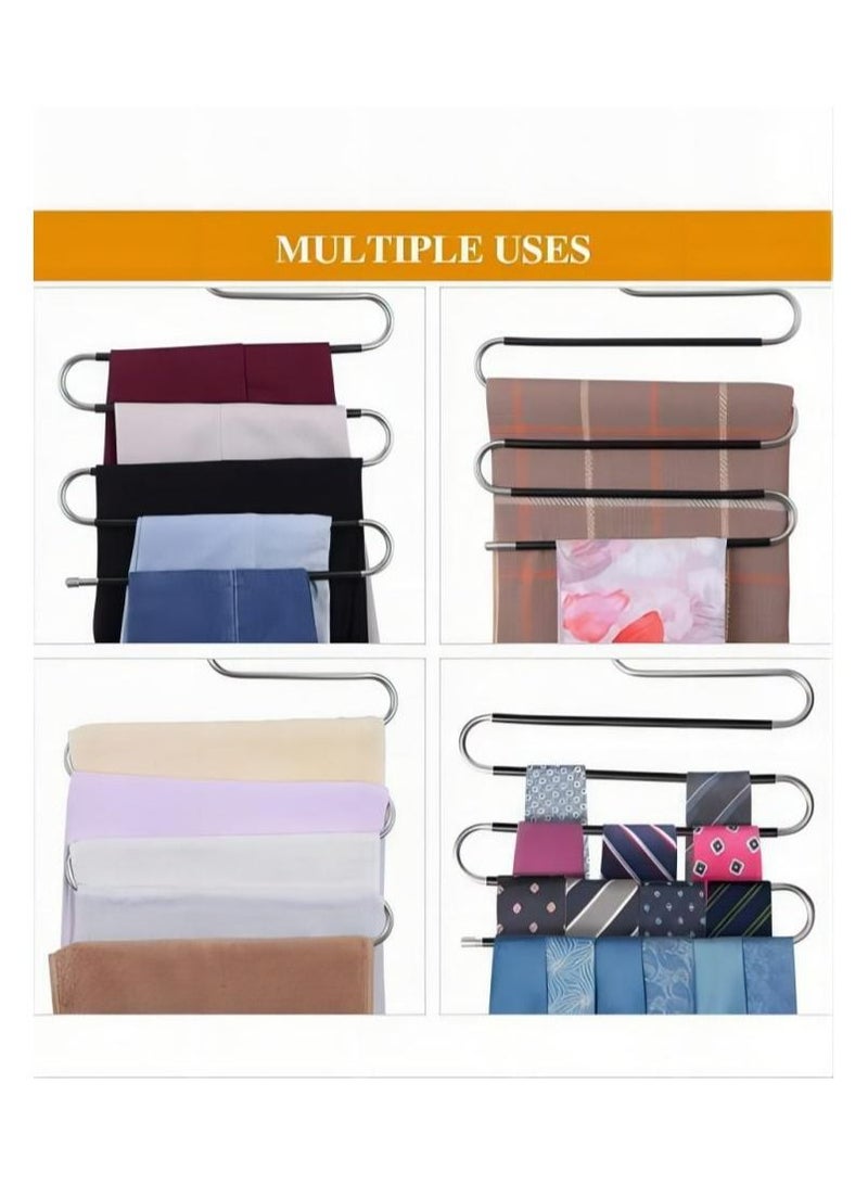 TNGames 2 Pack Pants Hangers Non Slip S-Shaped 5 Layers Stainless Steel Clothes Hangers Closet Storage Organizer Multi Space Saving Hanger for Pants Jeans Belt Tie Scarf  - Image 5