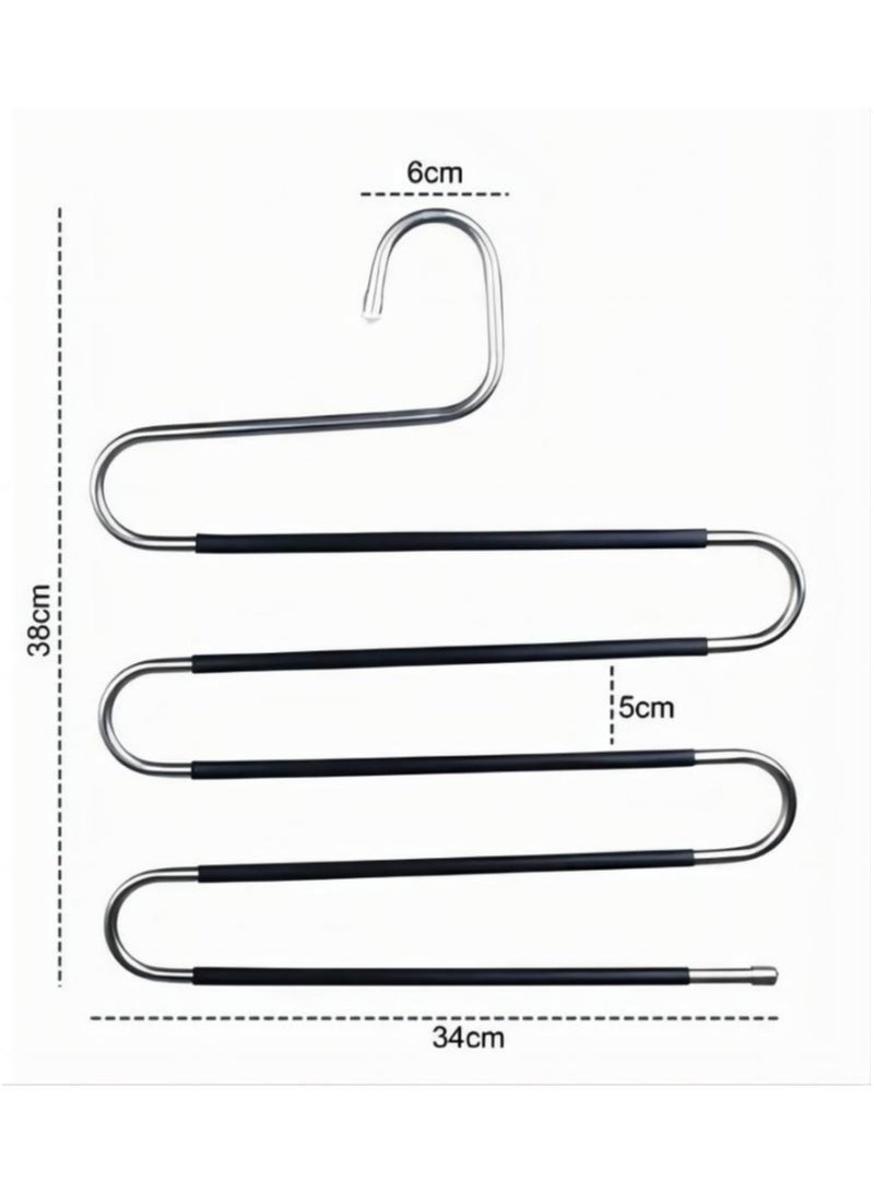 TNGames 2 Pack Pants Hangers Non Slip S-Shaped 5 Layers Stainless Steel Clothes Hangers Closet Storage Organizer Multi Space Saving Hanger for Pants Jeans Belt Tie Scarf  - Image 4