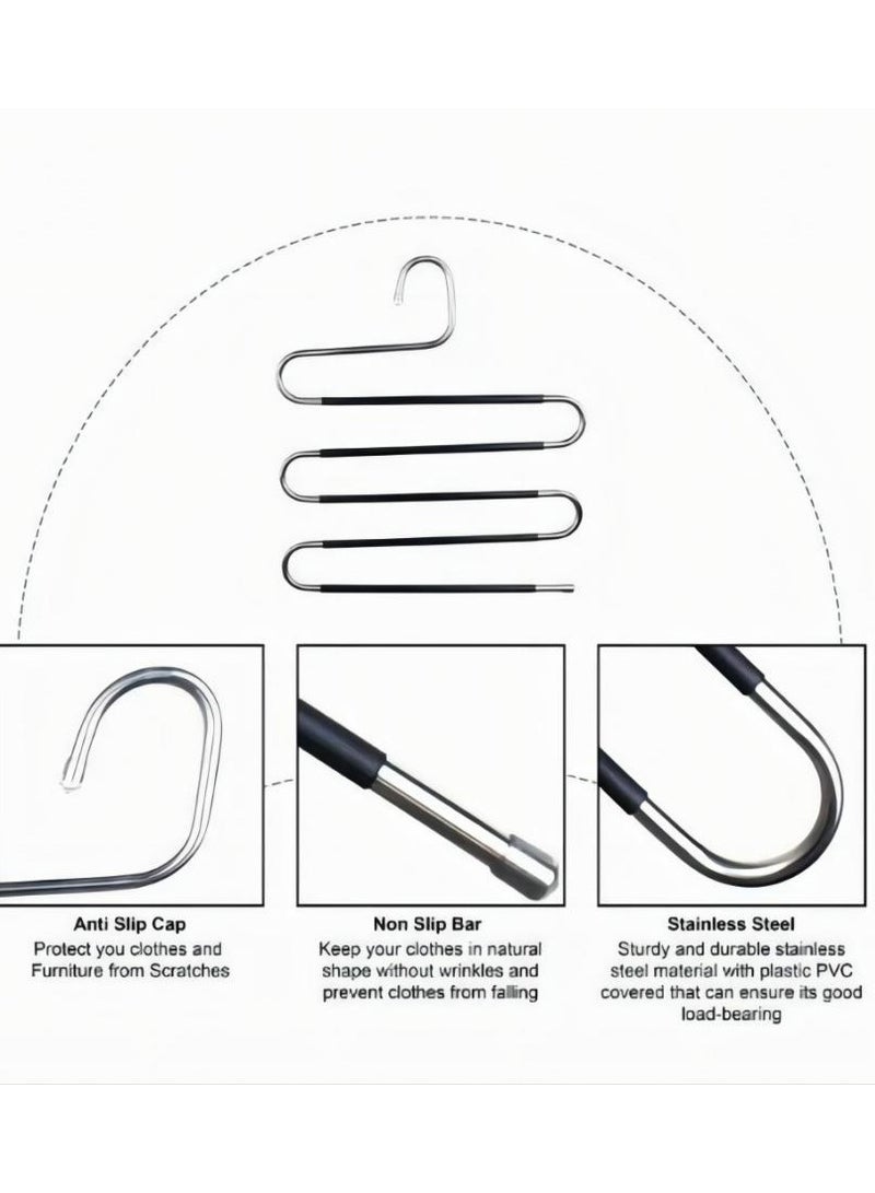 TNGames 2 Pack Pants Hangers Non Slip S-Shaped 5 Layers Stainless Steel Clothes Hangers Closet Storage Organizer Multi Space Saving Hanger for Pants Jeans Belt Tie Scarf  - Image 2