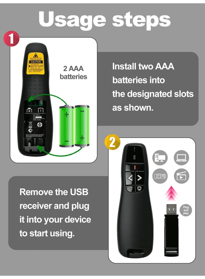 TOPONIEX Wireless Presenter, 2.4G Wireless Laser Pointer with Ergonomic Grip, 4-Button Control & USB Receiver Storage, Black - Image 5
