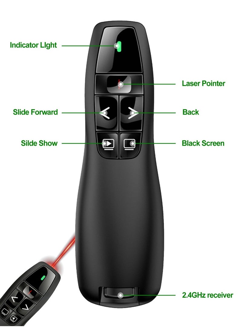 TOPONIEX Wireless Presenter, 2.4G Wireless Laser Pointer with Ergonomic Grip, 4-Button Control & USB Receiver Storage, Black - Image 2