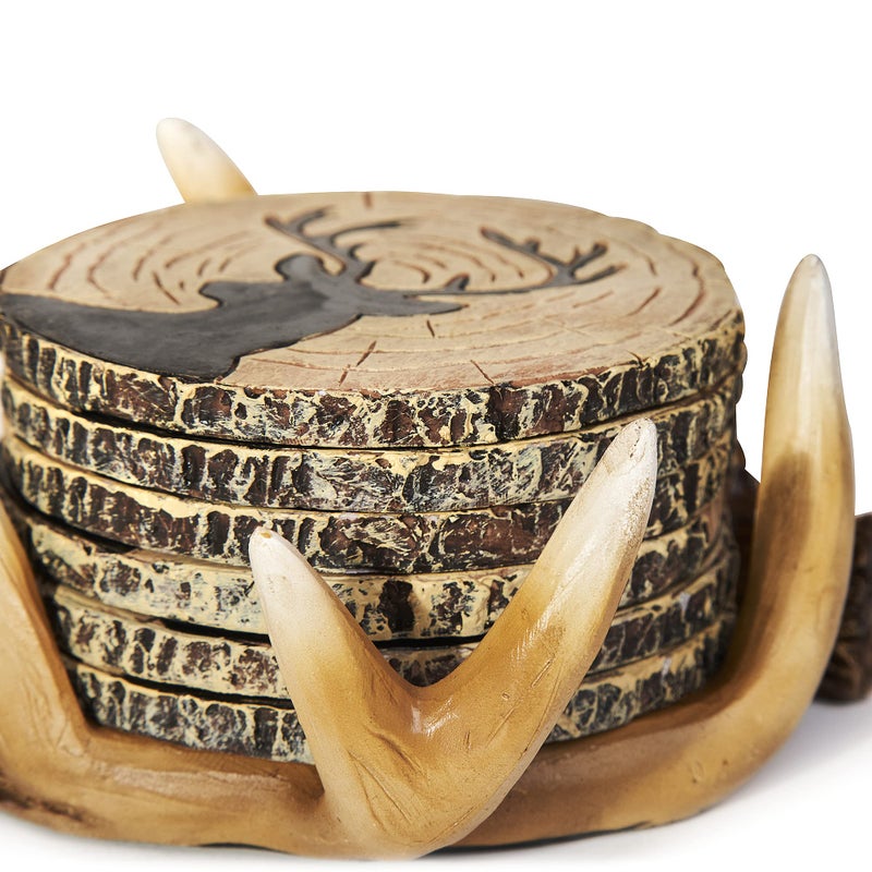 Cabin Obsession Deer Antlers Coaster Set of 6 â€“ Handcrafted Deer Antler Decor and Man Cave Gifts for Men - 6 Full Size Deer Antlers Coasters for Man Cave DÃ©cor - Image 4