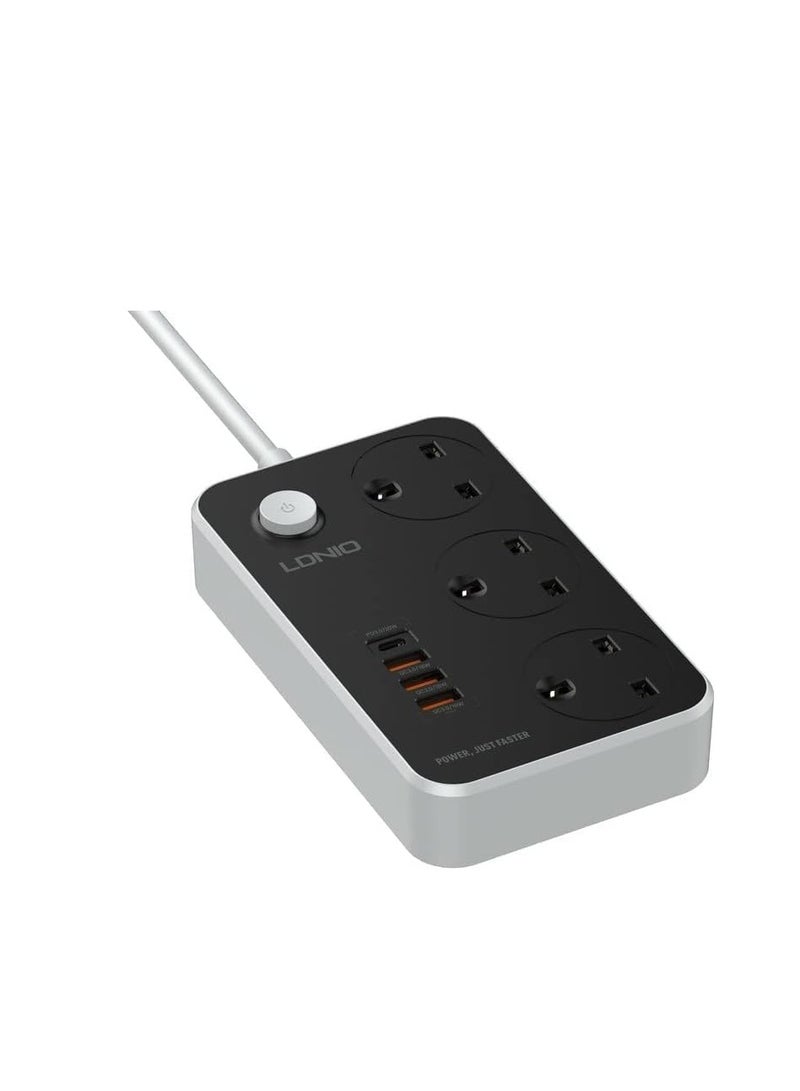 LDNIO Power Extension Socket Surge Protector with 3 Outlets 3 USB ports 1 PD port compatible With 3 Pin Plug  - Image 1