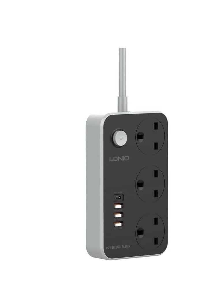 LDNIO Power Extension Socket Surge Protector with 3 Outlets 3 USB ports 1 PD port compatible With 3 Pin Plug  - Image 3