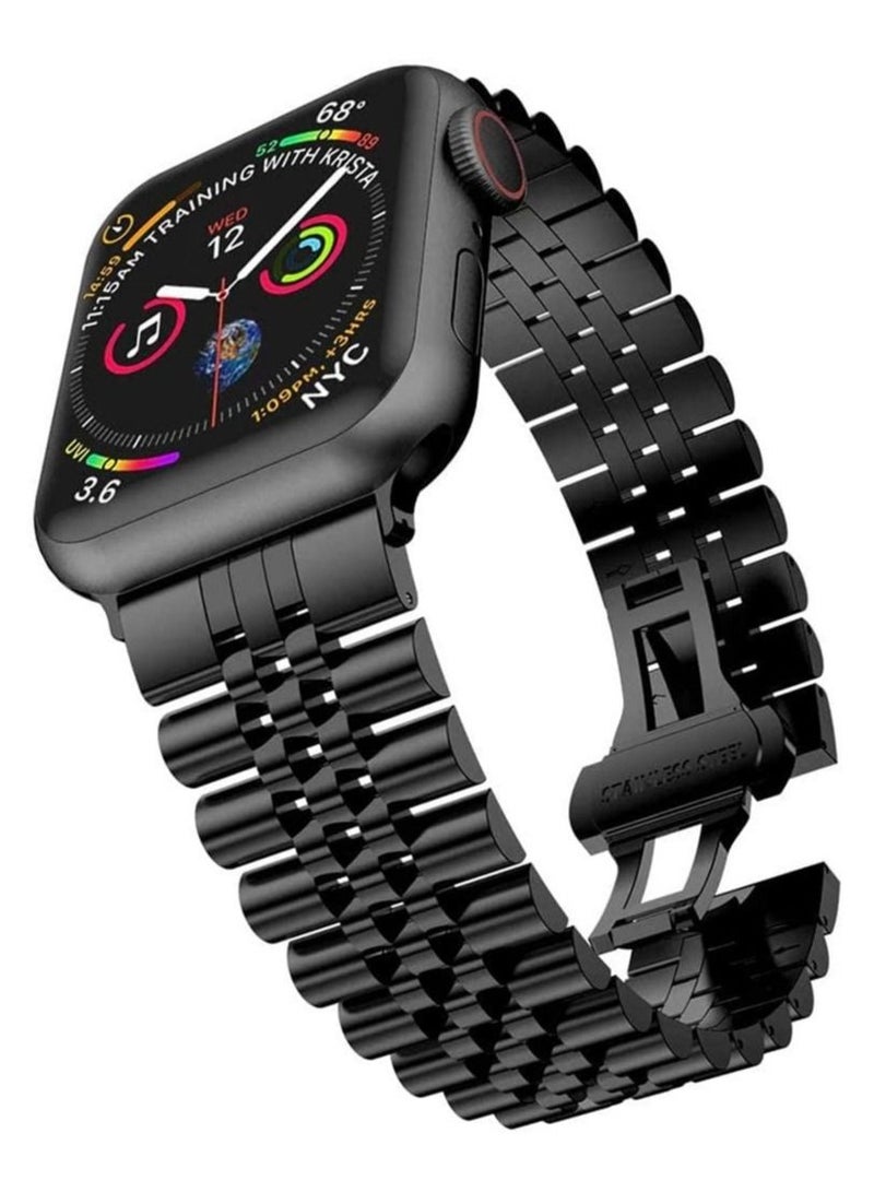 Captaintech accessoryME Replacement Band Compatible with Apple Watch 41mm / 40mm / 38mm, Stainless Steel Solid Strap Metal Bracelet for Apple Watch Series 8 7 6 5 4 3 2 SE (Black) - Image 1