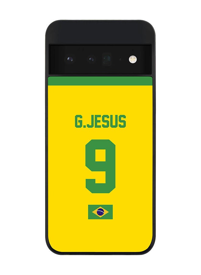 Stylizedd Rugged Black edge case for Google Pixel 6 Pro 5G Slim fit Soft Case Flexible Rubber Edges Anti Drop TPU Gel Thin Cover - Football Team - Brazil Player Name - G.Jesus - Image 1