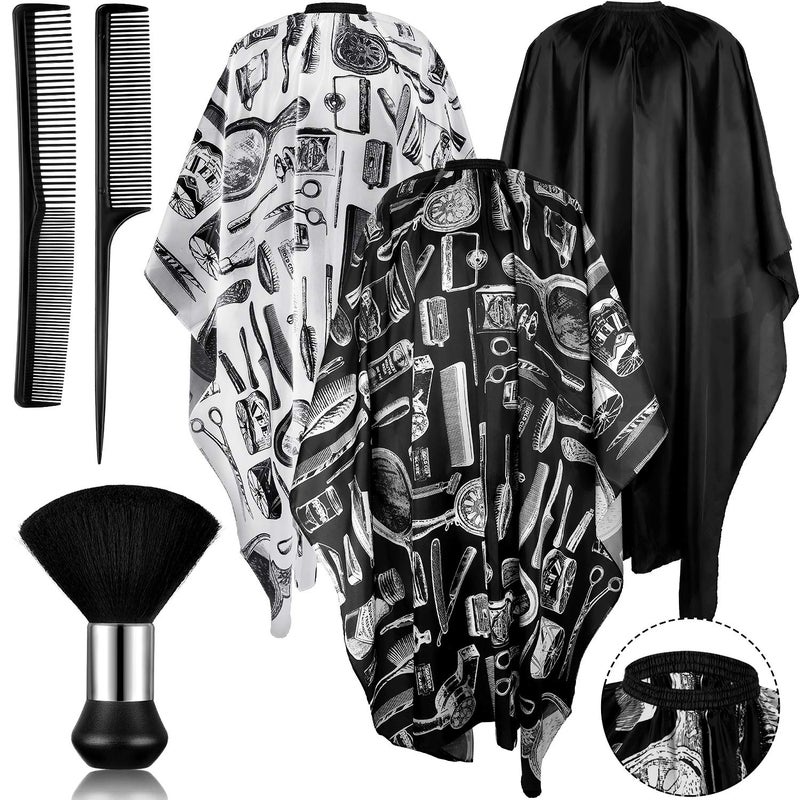 SATINIOR 6 Pcs Professional Salon Barber Capes Waterproof Hair Cutting Capes with Neck Duster and Combs Brush with Adjustable Snap Closure for Women Men Hair Stylist Salon Barbershop Hairdressing - Image 1
