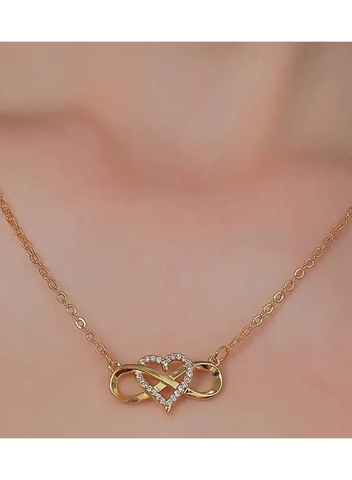 Goolsky 1pc Elegant Simple Infinity Heart Pendant Necklace with Glass Gemstone, Iron Chain for Daily and Wedding Occasions - All Seasons Jewelry, Versatile Necklace|Elegant Design|Polished Finish, Heart Necklace - Image 1