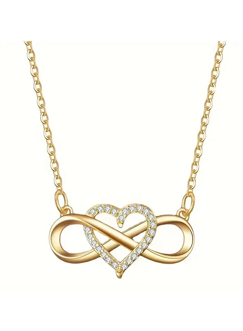 Goolsky 1pc Elegant Simple Infinity Heart Pendant Necklace with Glass Gemstone, Iron Chain for Daily and Wedding Occasions - All Seasons Jewelry, Versatile Necklace|Elegant Design|Polished Finish, Heart Necklace - Image 2