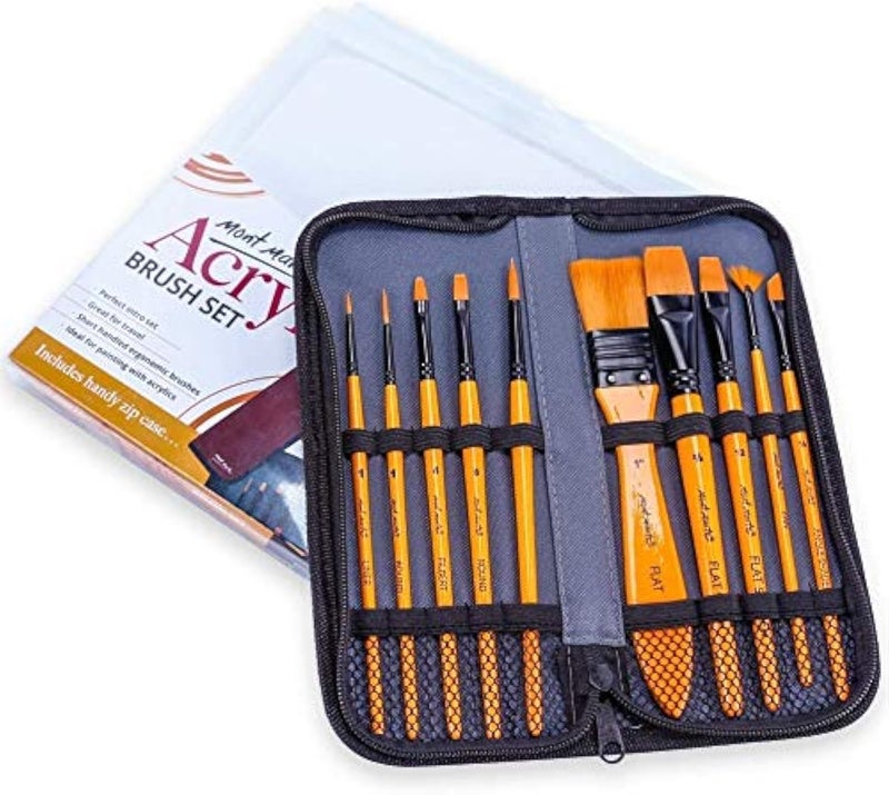 R H LIFESTYLE R H lifestyle Art Paint Brushes Set for Painting 10 Variety of Brushes in Wallet Perfect for Beginners Professionals and Artists Acrylic Brush Set Taklon Brushes  - Image 1
