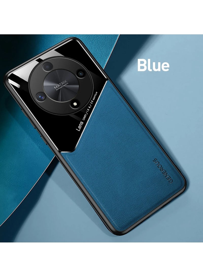 حافظة متوافقة مع هاتف Honor X9B، غطاء جلدي وزجاجي فاخر مع حامل مغناطيسي للسيارة، غطاء هاتف بإطار ناعم من السيليكون (أزرق) - Image 1