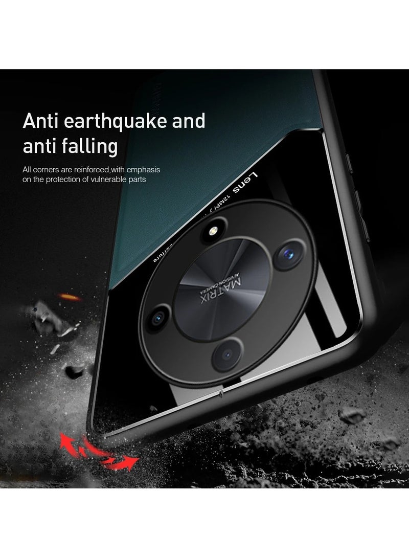 حافظة متوافقة مع هاتف Honor X9B، غطاء جلدي وزجاجي فاخر مع حامل مغناطيسي للسيارة، غطاء هاتف بإطار ناعم من السيليكون (أزرق) - Image 2