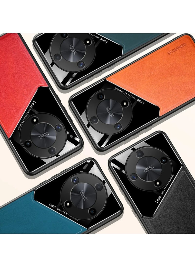 حافظة متوافقة مع هاتف Honor X9B، غطاء جلدي وزجاجي فاخر مع حامل مغناطيسي للسيارة، غطاء هاتف بإطار ناعم من السيليكون (أزرق) - Image 4