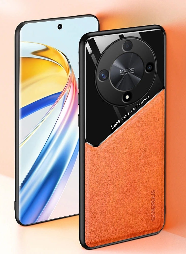 حافظة متوافقة مع هاتف Honor X9B، غطاء جلدي وزجاجي فاخر مع حامل مغناطيسي للسيارة، غطاء هاتف بإطار ناعم من السيليكون (أزرق) - Image 5