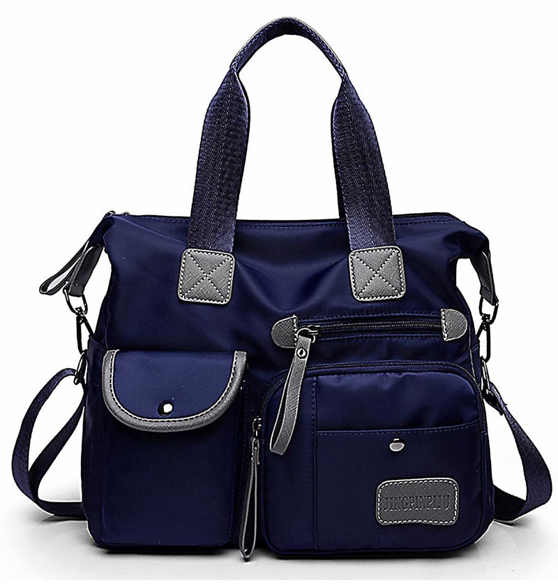 YouNuo Women Nylon Tote with Multiple Pockets & Zipper, Work Nursing Bag, Large Shoulder Purse,Waterproof Galaxy Cross body Bag for Travel (Pure Navy Blue) - Image 1