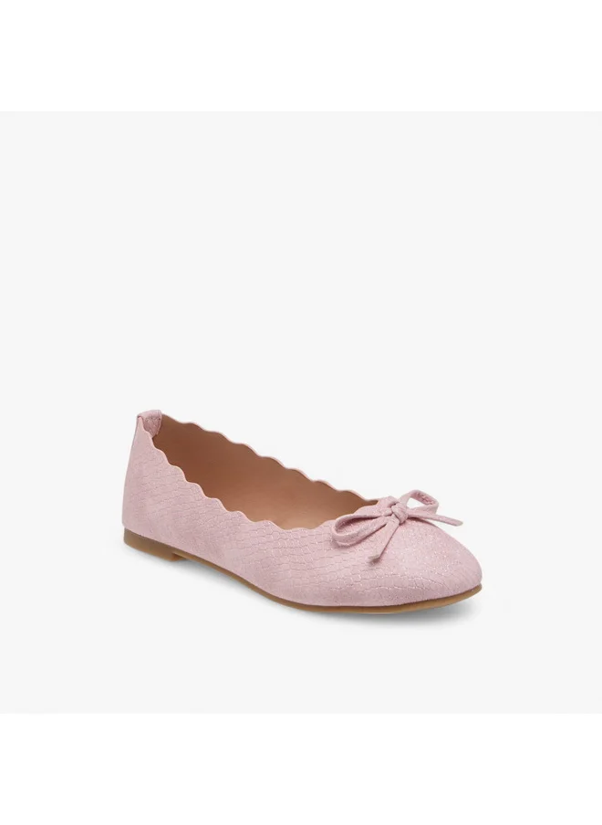 Little Missy Girls Bow Accent Slip-On Ballerina Shoes with Scallop Detail