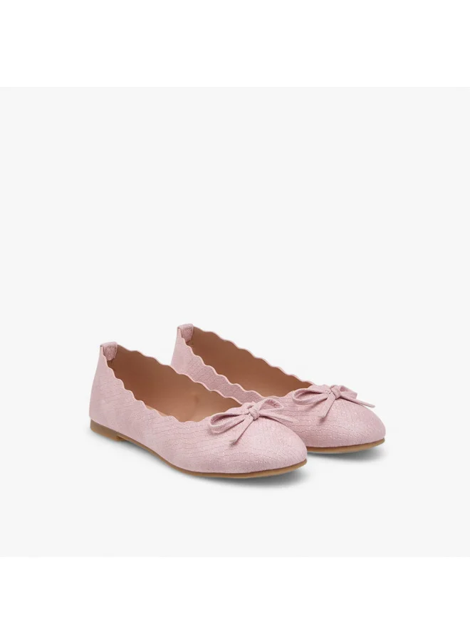 Little Missy Girls Bow Accent Slip-On Ballerina Shoes with Scallop Detail