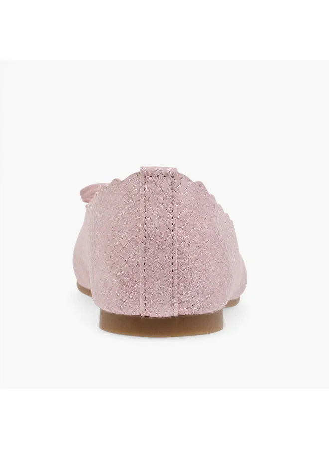 Little Missy Girls Bow Accent Slip-On Ballerina Shoes with Scallop Detail