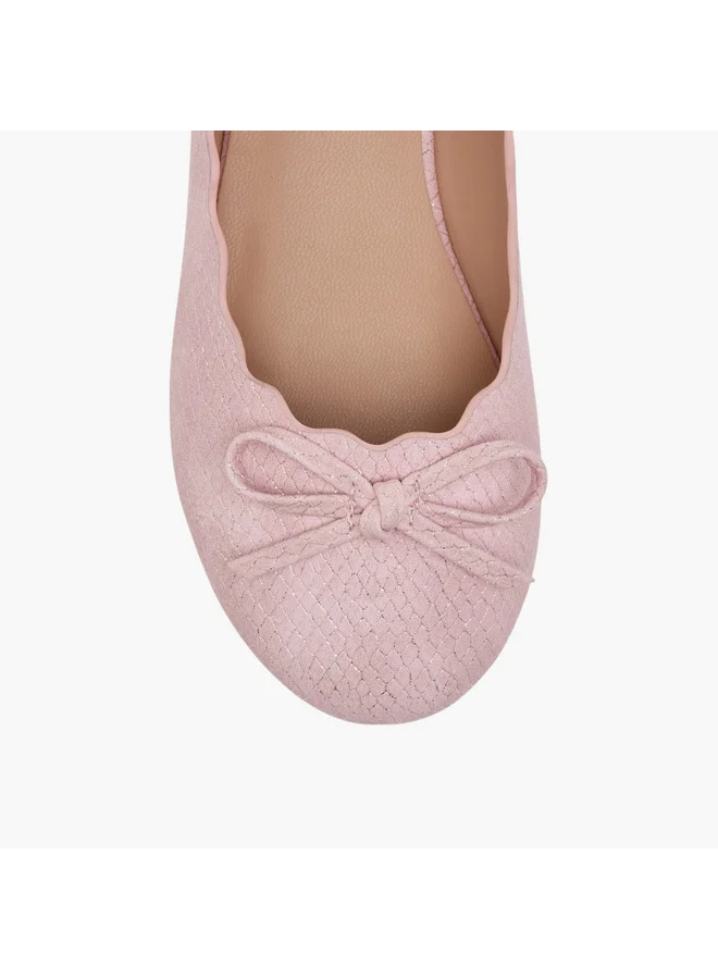 Little Missy Girls Bow Accent Slip-On Ballerina Shoes with Scallop Detail