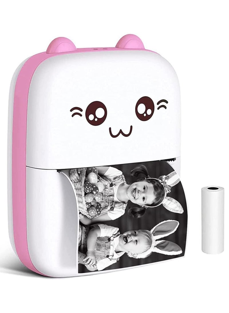 Kimaya Portable Printer, Mini Pocket Printer Wireless Bluetooth Thermal Printer with Thermal Printing Paper USB Cable for Note Photo Web Document Printing Label Receipt Study Home Office, Pink  - Image 1