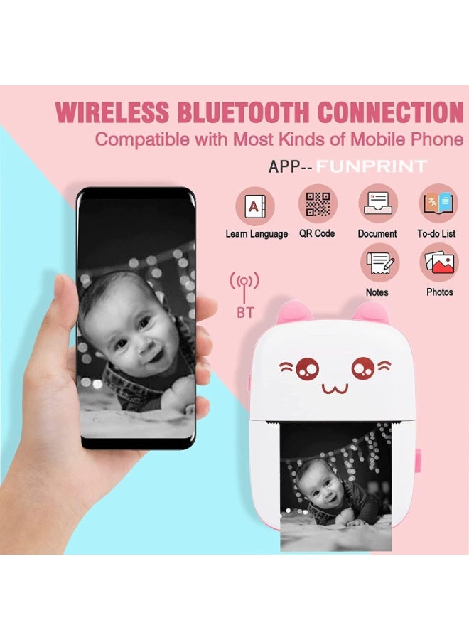 Kimaya Portable Printer, Mini Pocket Printer Wireless Bluetooth Thermal Printer with Thermal Printing Paper USB Cable for Note Photo Web Document Printing Label Receipt Study Home Office, Pink  - Image 3