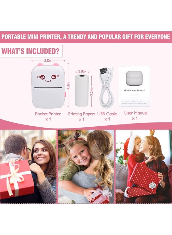 Kimaya Portable Printer, Mini Pocket Printer Wireless Bluetooth Thermal Printer with Thermal Printing Paper USB Cable for Note Photo Web Document Printing Label Receipt Study Home Office, Pink  - Image 4