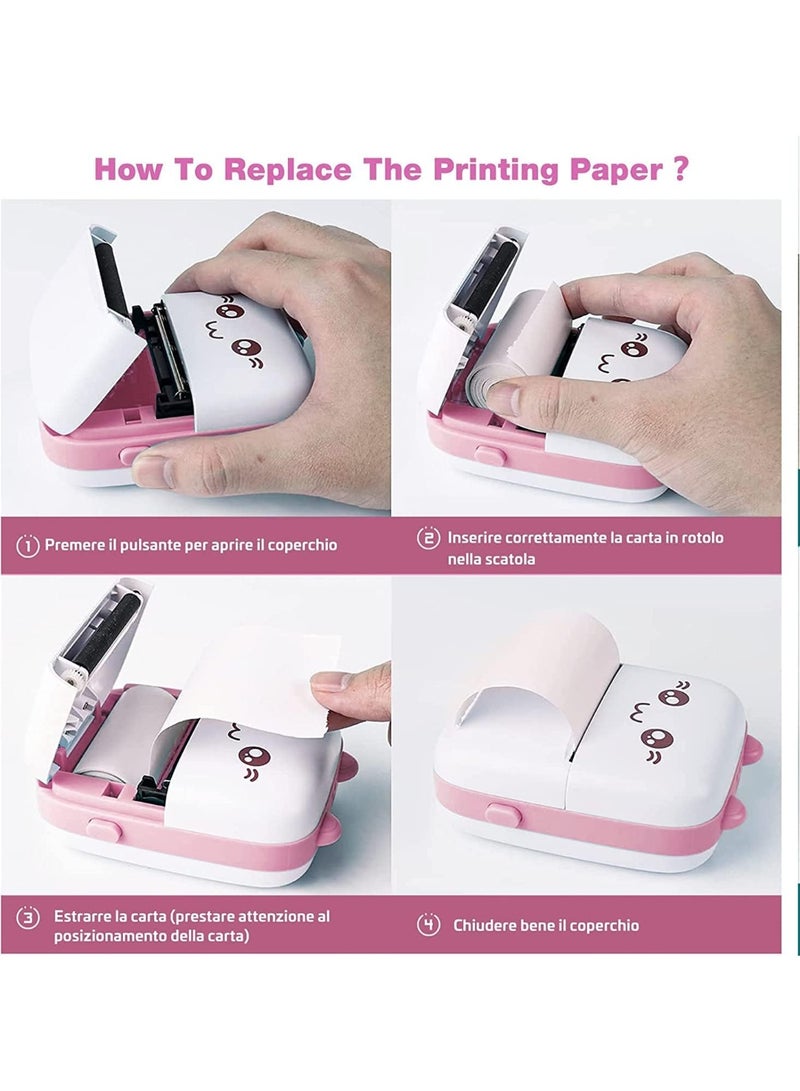 Kimaya Portable Printer, Mini Pocket Printer Wireless Bluetooth Thermal Printer with Thermal Printing Paper USB Cable for Note Photo Web Document Printing Label Receipt Study Home Office, Pink  - Image 5