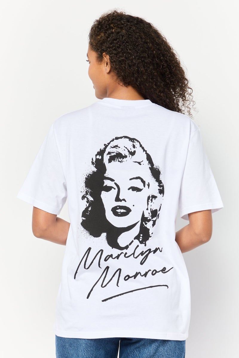 Marlyn Monroe Women Oversized Fit Crew Neck Brand Logo T-Shirt, White - Image 3