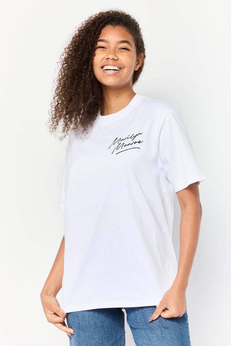 Marlyn Monroe Women Oversized Fit Crew Neck Brand Logo T-Shirt, White - Image 1