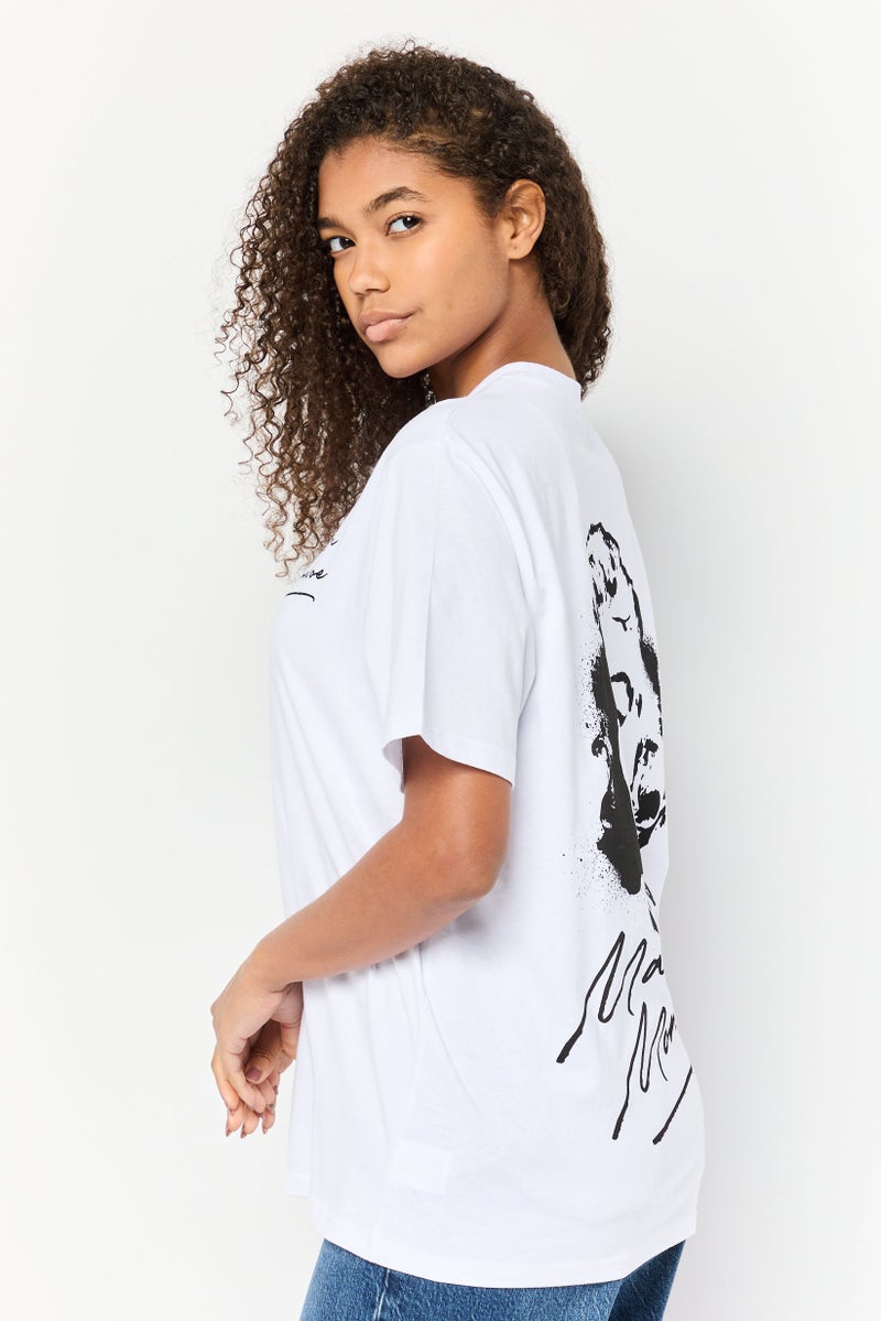 Marlyn Monroe Women Oversized Fit Crew Neck Brand Logo T-Shirt, White - Image 2