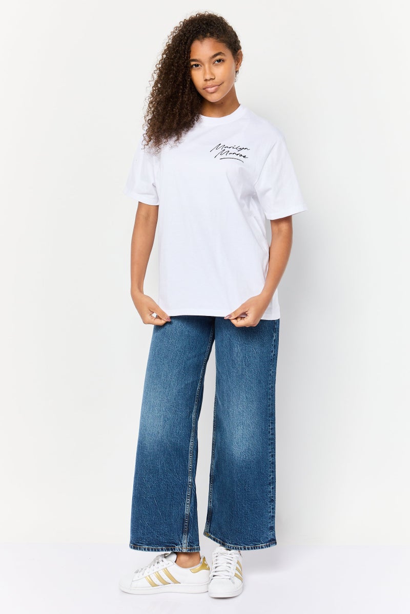 Marlyn Monroe Women Oversized Fit Crew Neck Brand Logo T-Shirt, White - Image 4