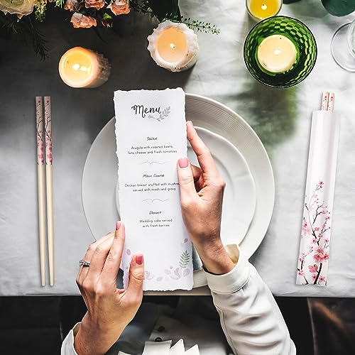Suttmin 50 Pairs Cherry Blossom Chopsticks Bulk with Sleeved Blue Flower Disposable Bamboo Eucalyptus Chopsticks Wedding Favors Chinese Japanese Food Supply for Takeout Picnic(Cherry) - Image 5