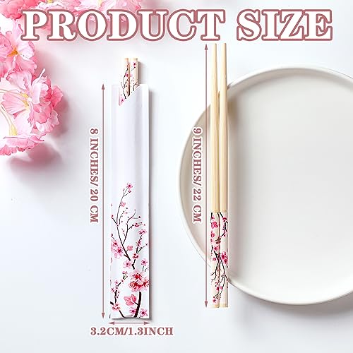 Suttmin 50 Pairs Cherry Blossom Chopsticks Bulk with Sleeved Blue Flower Disposable Bamboo Eucalyptus Chopsticks Wedding Favors Chinese Japanese Food Supply for Takeout Picnic(Cherry) - Image 2