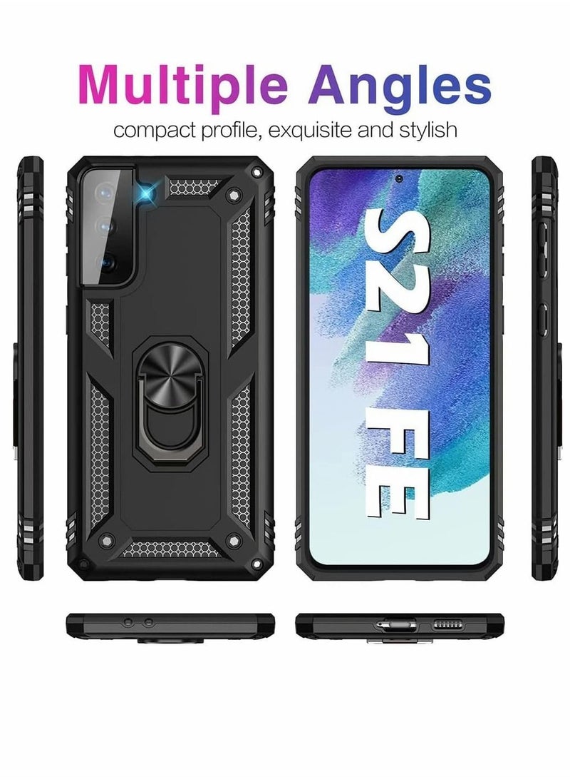 SYOSI - Case for Samsung S21 FE Heavy Duty Hard Armor Military Anti Fall Shockproof Bumper Rugged with Magnetic Ring Kickstand Cover Galaxy 5G Cases 2022 Black - Image 1