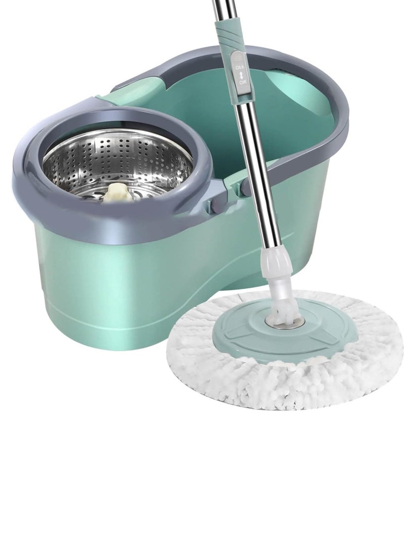 Spin Mop For Floor Cleaning Stainless Steel Mop and Bucket With Telescopic Handle Hands Free Wringing Floor Mop With 6L Large Capacity and Reusable Refills For Home Office Aqua Green/Grey - Image 1