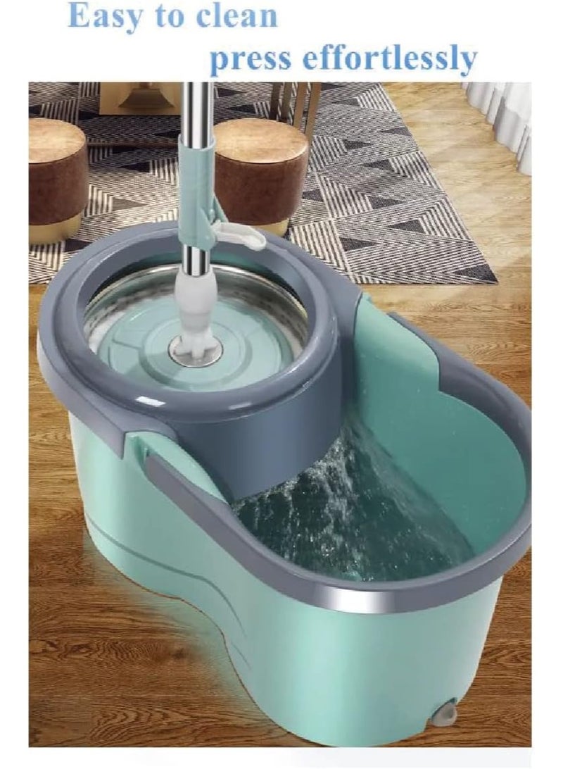 Spin Mop For Floor Cleaning Stainless Steel Mop and Bucket With Telescopic Handle Hands Free Wringing Floor Mop With 6L Large Capacity and Reusable Refills For Home Office Aqua Green/Grey - Image 4