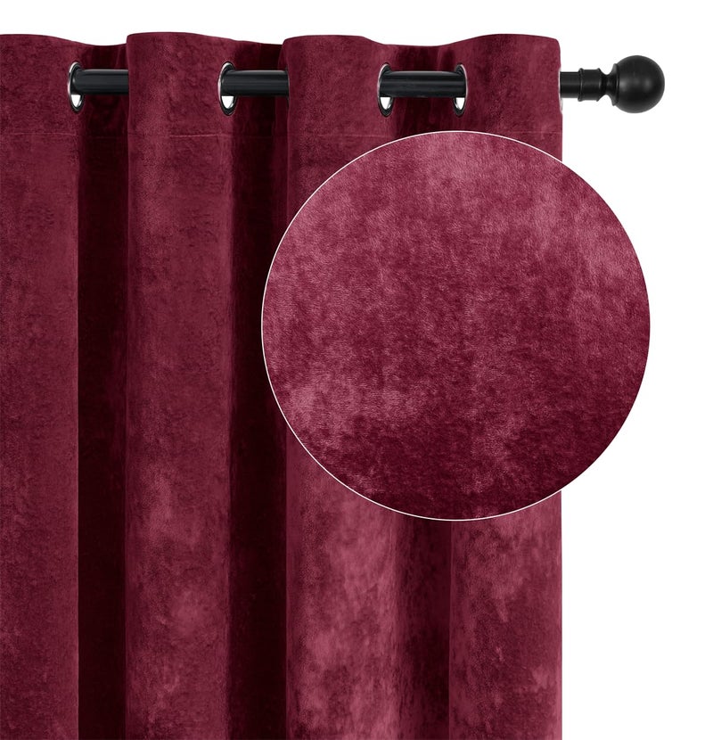 SMILETIME Burgundy Red Crushed Velvet Grommet Curtains 52x96 inch Luxurious Thermal Insulated Soundproof Drapes for Living Room Office Soft and Durable Light-Filtering Window Treatments, 2 Panels - Image 2