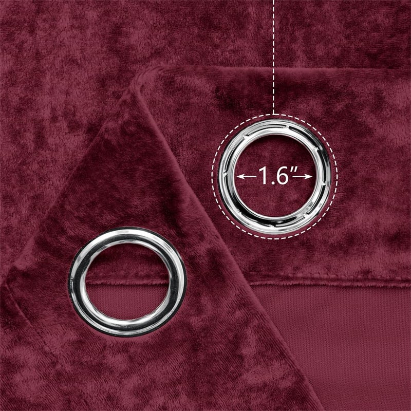 SMILETIME Burgundy Red Crushed Velvet Grommet Curtains 52x96 inch Luxurious Thermal Insulated Soundproof Drapes for Living Room Office Soft and Durable Light-Filtering Window Treatments, 2 Panels - Image 3