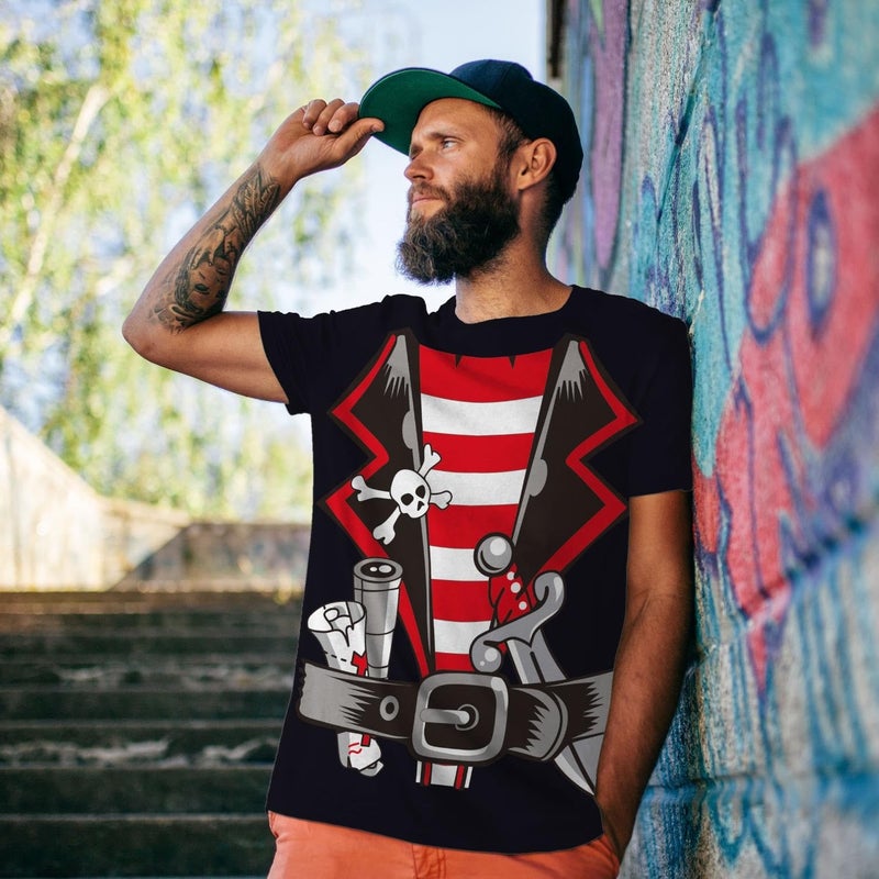 KYKU Adult Pirate Costume Mens Pirates T-Shirt Novelty Captain Tee, Black, Large - Image 3