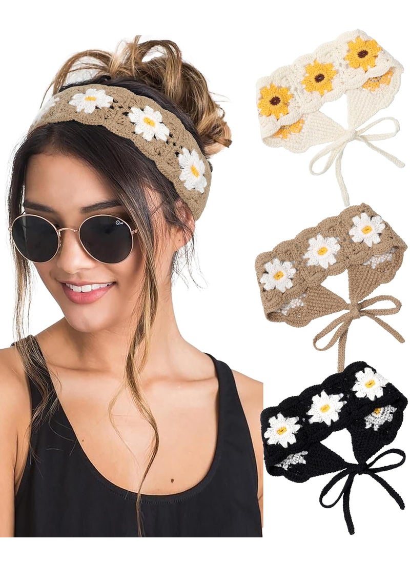 HAIMEIKANG HAIMEIKANG Hippie Hair Bandanas Headbands for Women Boho Headband Knit Hair Bands Floral Head Wrap for GirlsBlackCoffeeBeige 