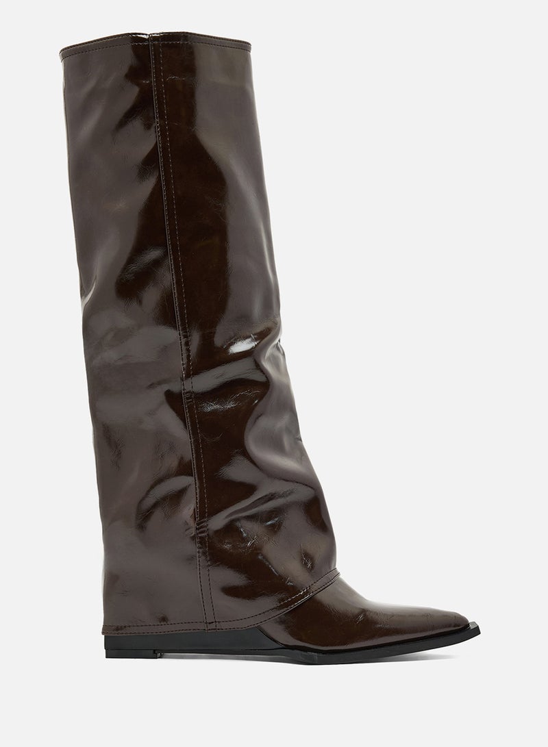 جينجر أحذية بوت بكعب مدبب ومنصة تصل للركبة - Image 1