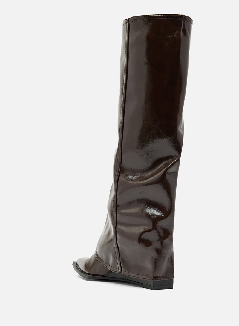 جينجر أحذية بوت بكعب مدبب ومنصة تصل للركبة - Image 3