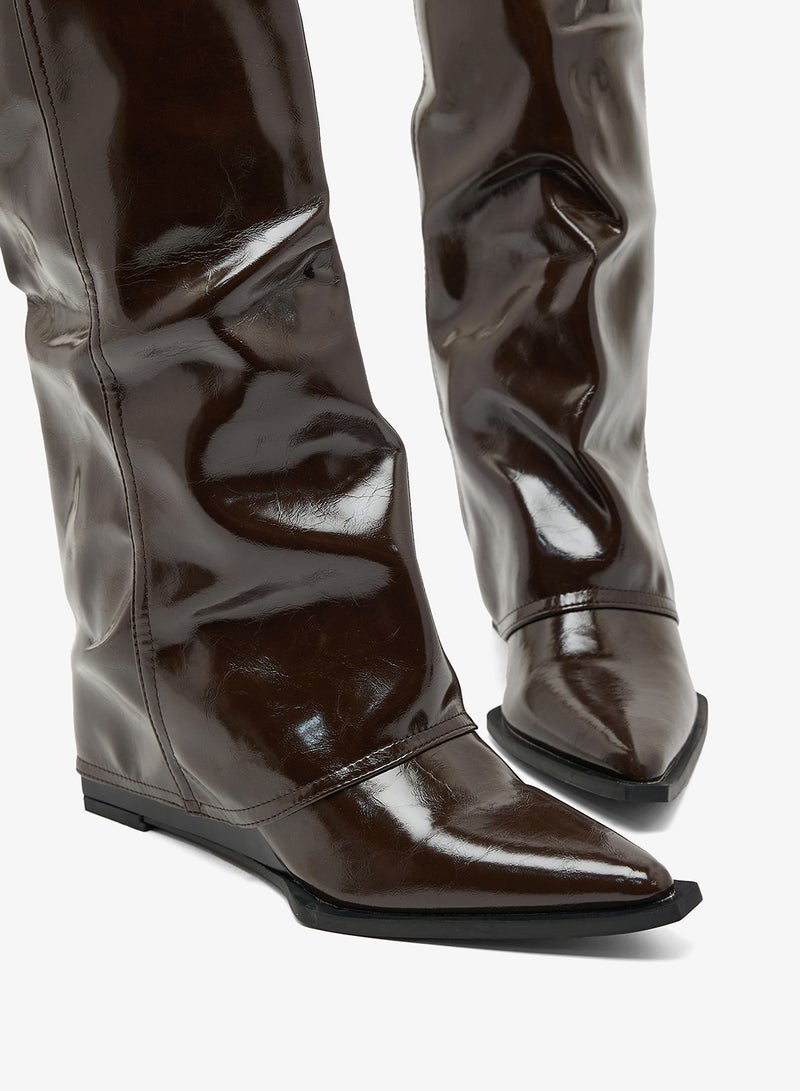 جينجر أحذية بوت بكعب مدبب ومنصة تصل للركبة - Image 4