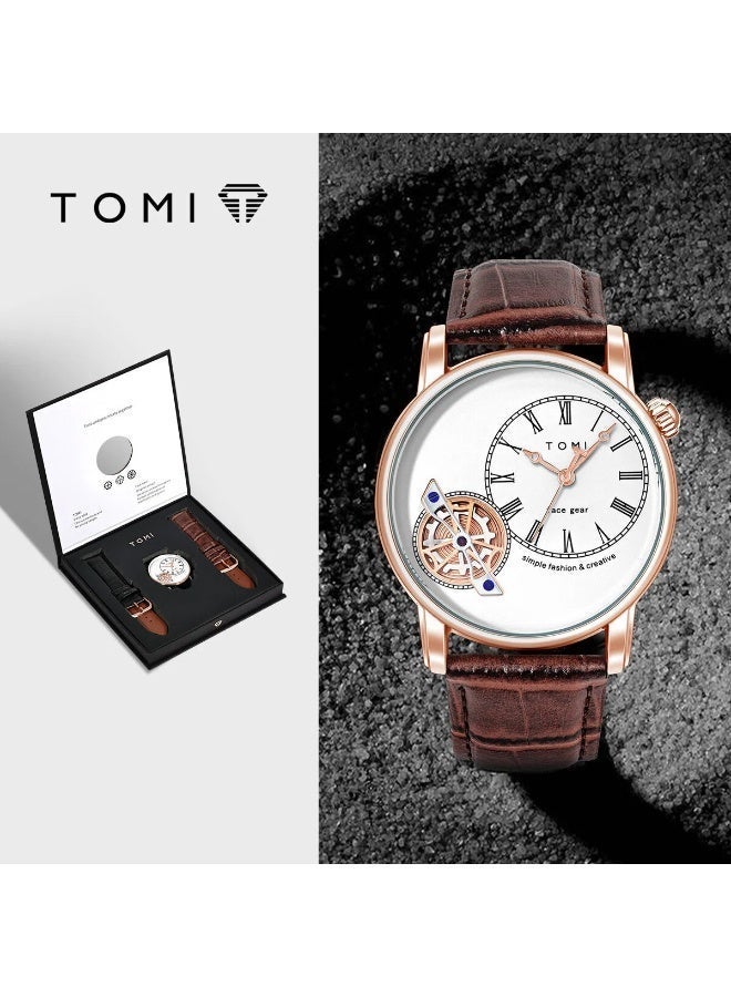 TOMI Men's Quartz Watch Business Leather Strap Waterproof Wristwatch New Arrival - Image 1