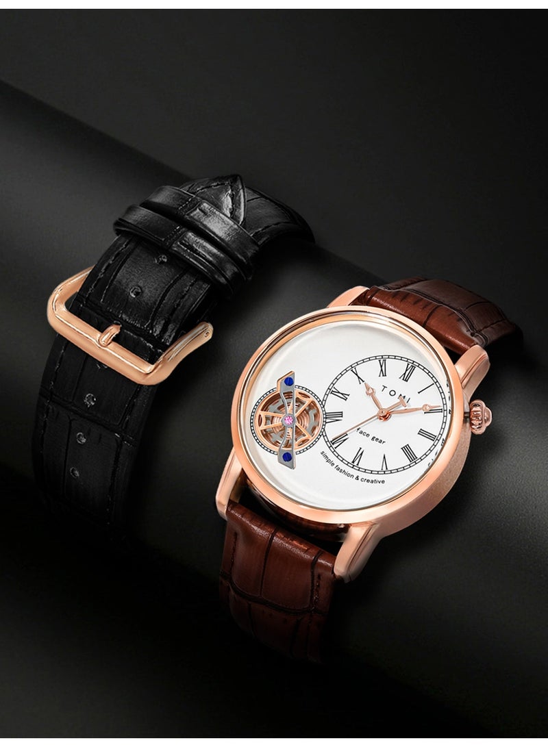 TOMI Men's Quartz Watch Business Leather Strap Waterproof Wristwatch New Arrival - Image 3