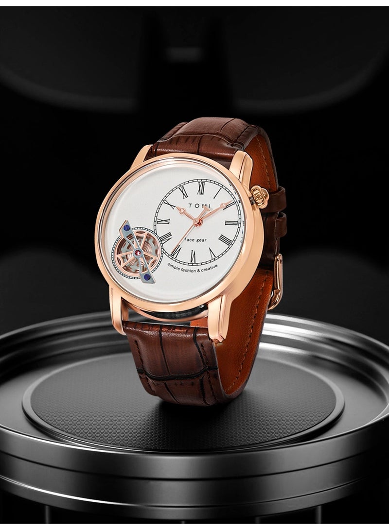 TOMI Men's Quartz Watch Business Leather Strap Waterproof Wristwatch New Arrival - Image 4