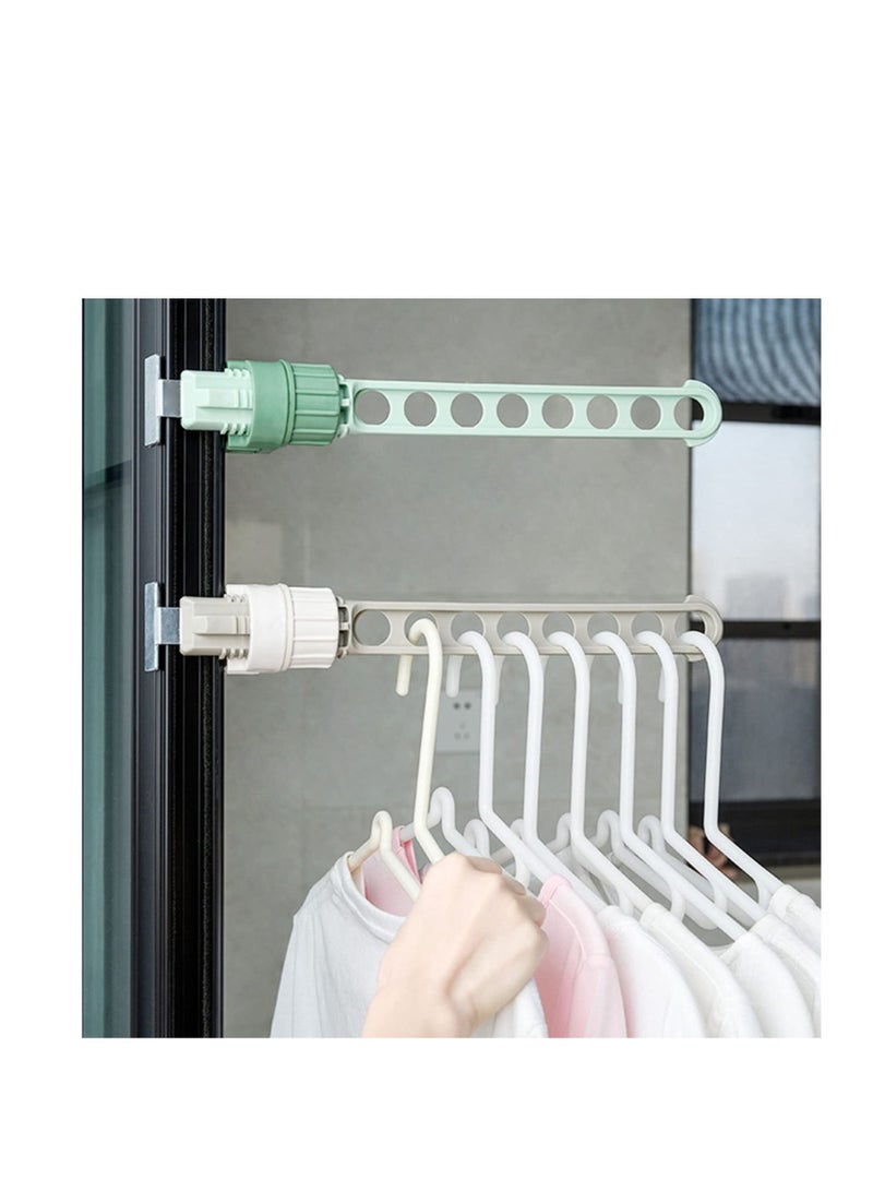 Excefore Portable Travel Hanger, 2 Packs Clothes Drying Rack for Hotel Home,  Rotary Clip-on Hanger Holder, Wall Mounted Clothes Bar for Bathroom Bedroom Laundry Room Balcony Rack Space Saver, Green & Grey  - Image 1