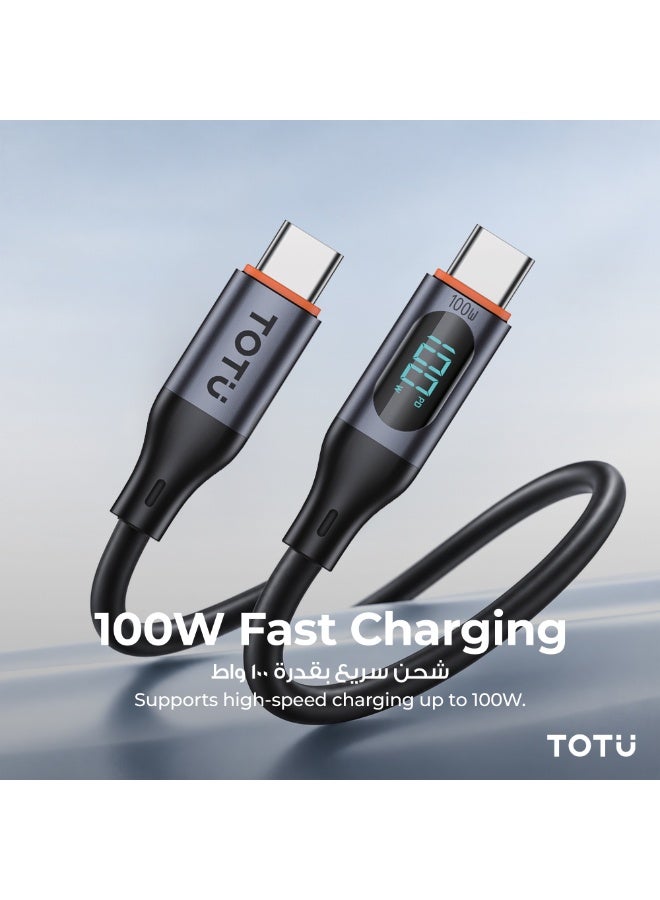 Totu 100W Type-C to Type-C Fast Charging Cable with Real-Time Digital Power Display, 5A High Current, Smart E-Marker Chip & Durable Silicone Cord - Black - Image 3
